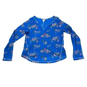 Mossimo Supply Co. Blue Floral Long-sleeved V-neck Top, Size XL